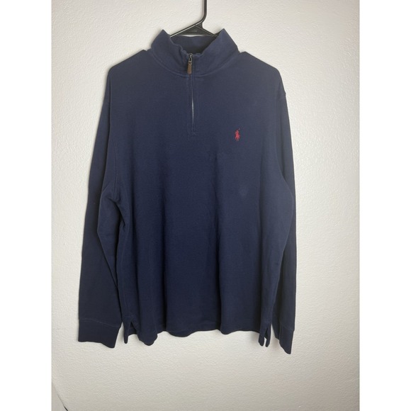 Polo Ralph Lauren Other - Polo Ralph Lauren Mens Large Quarter Zip Pullover Sweater Navy Red Pony